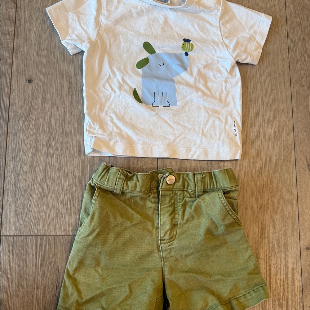 Jacadi Paris Dog Graphic Tee and Green Shorts Set